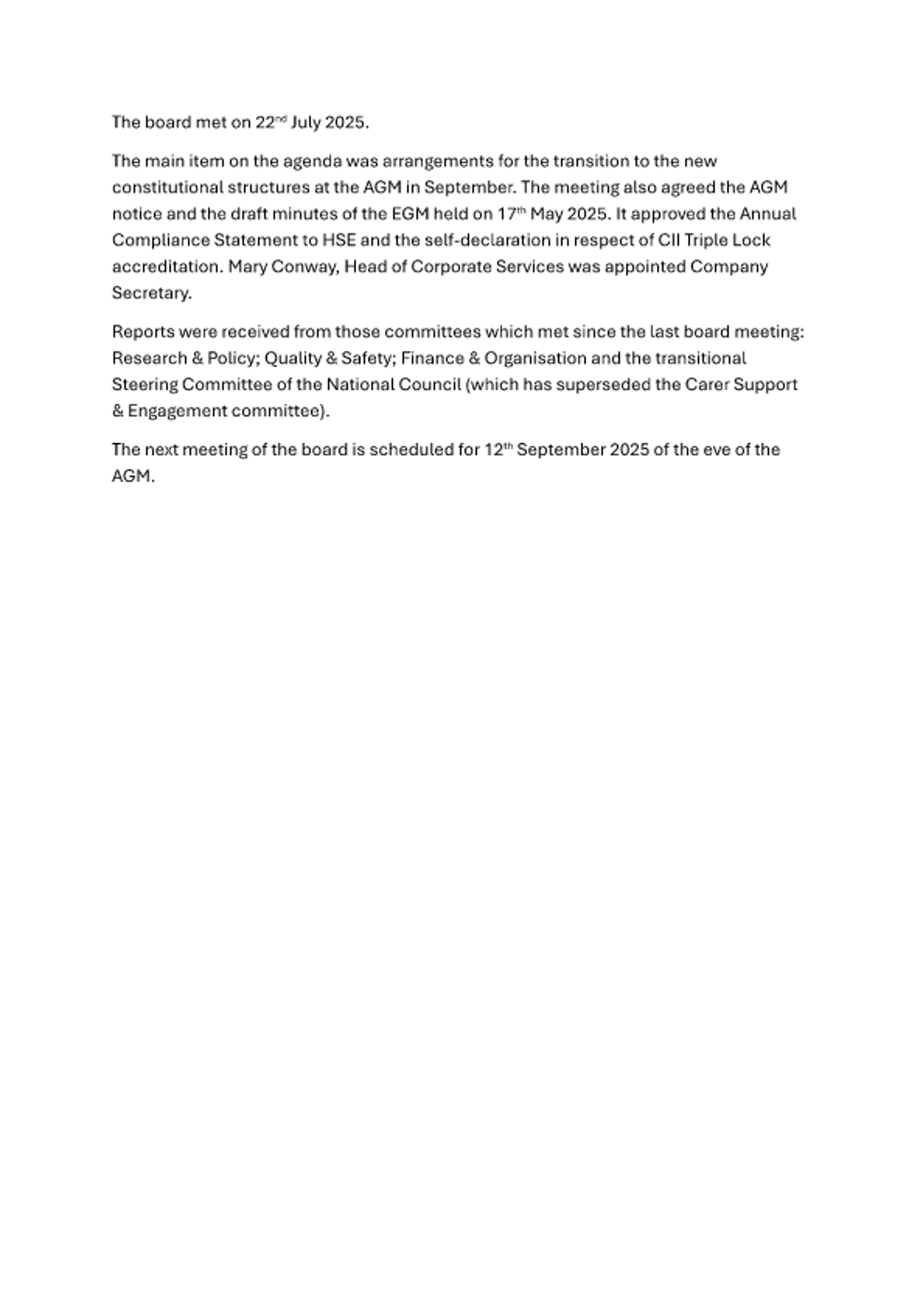 Board Report - 22nd July 2025