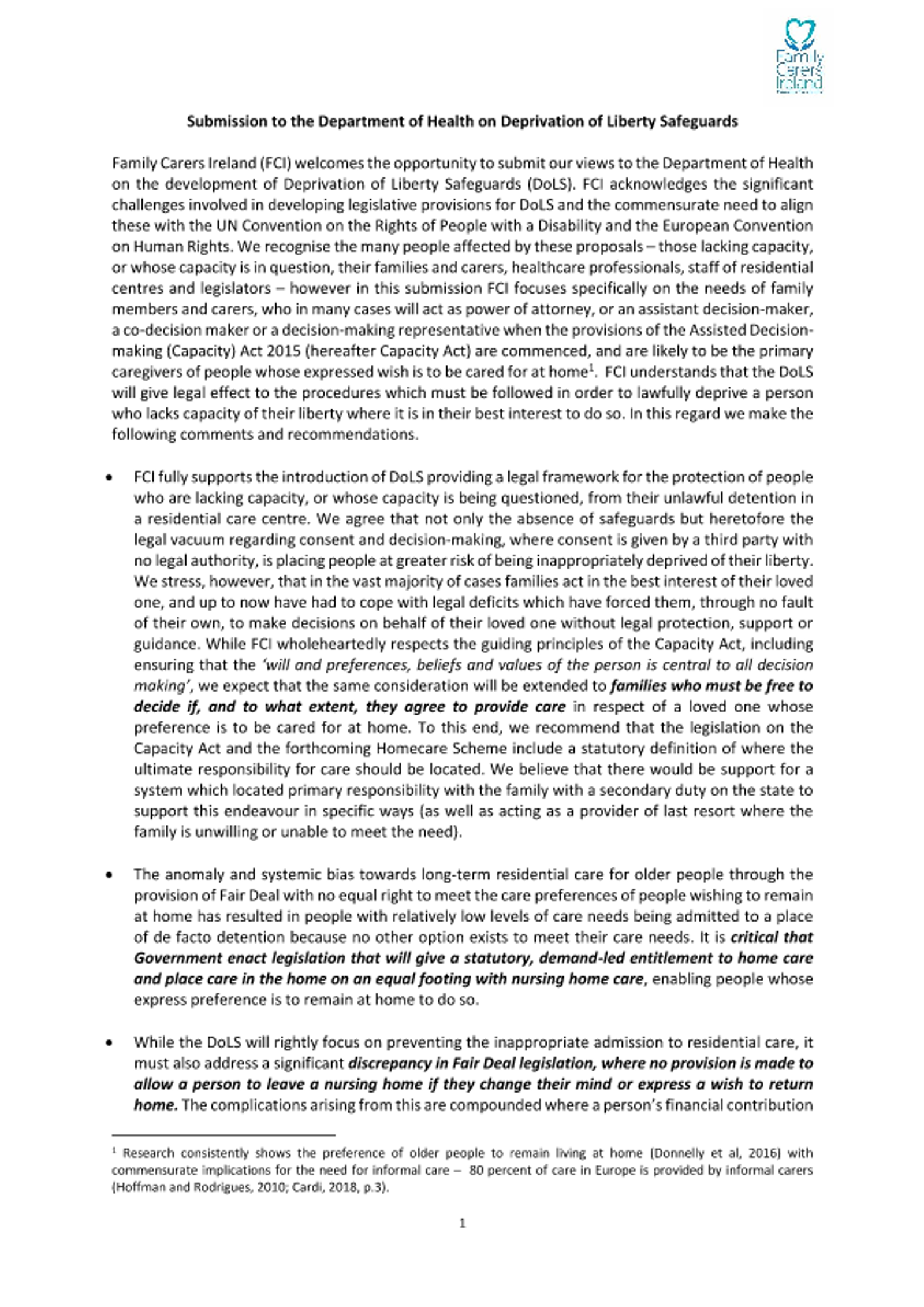 Submission To The Department Of Health On Deprivation Of Liberty Safeguards (2018)