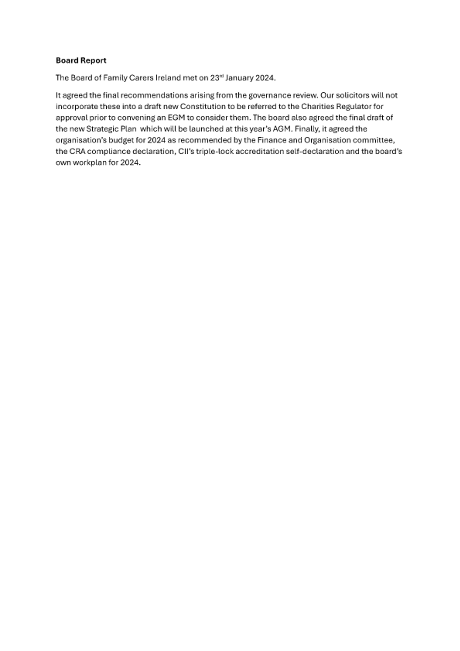 Board Report - 23rd January 2024