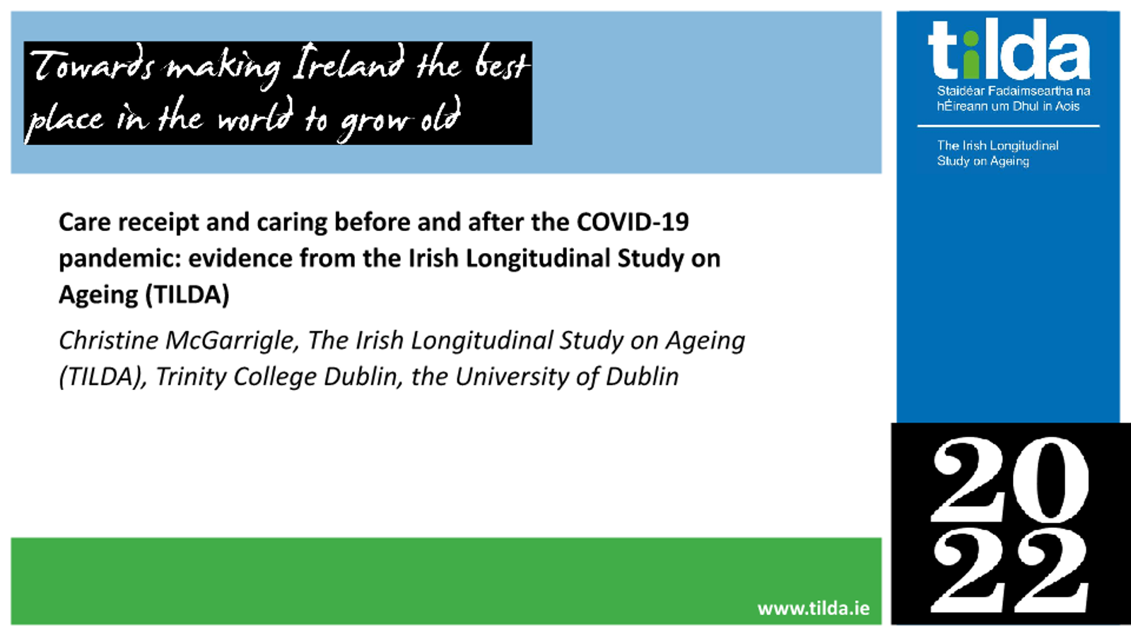 3. Dr Christine Mcgarrigle, TCD TILDA, The Irish Longitudinal Study On Ageing (TILDA) And Older Carers