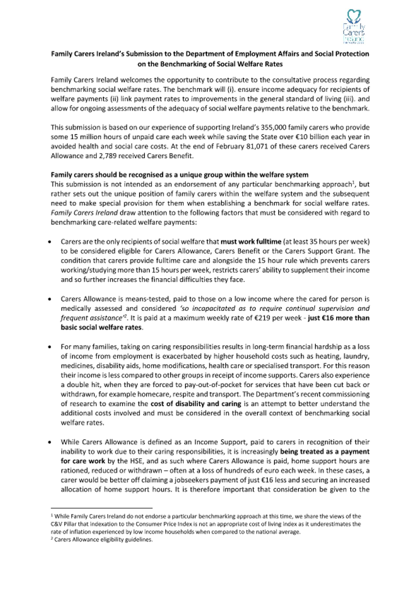 Submission To The Department Of Employment Affairs And Social Protection On Benchmarking Social Welfare Rates (2019)