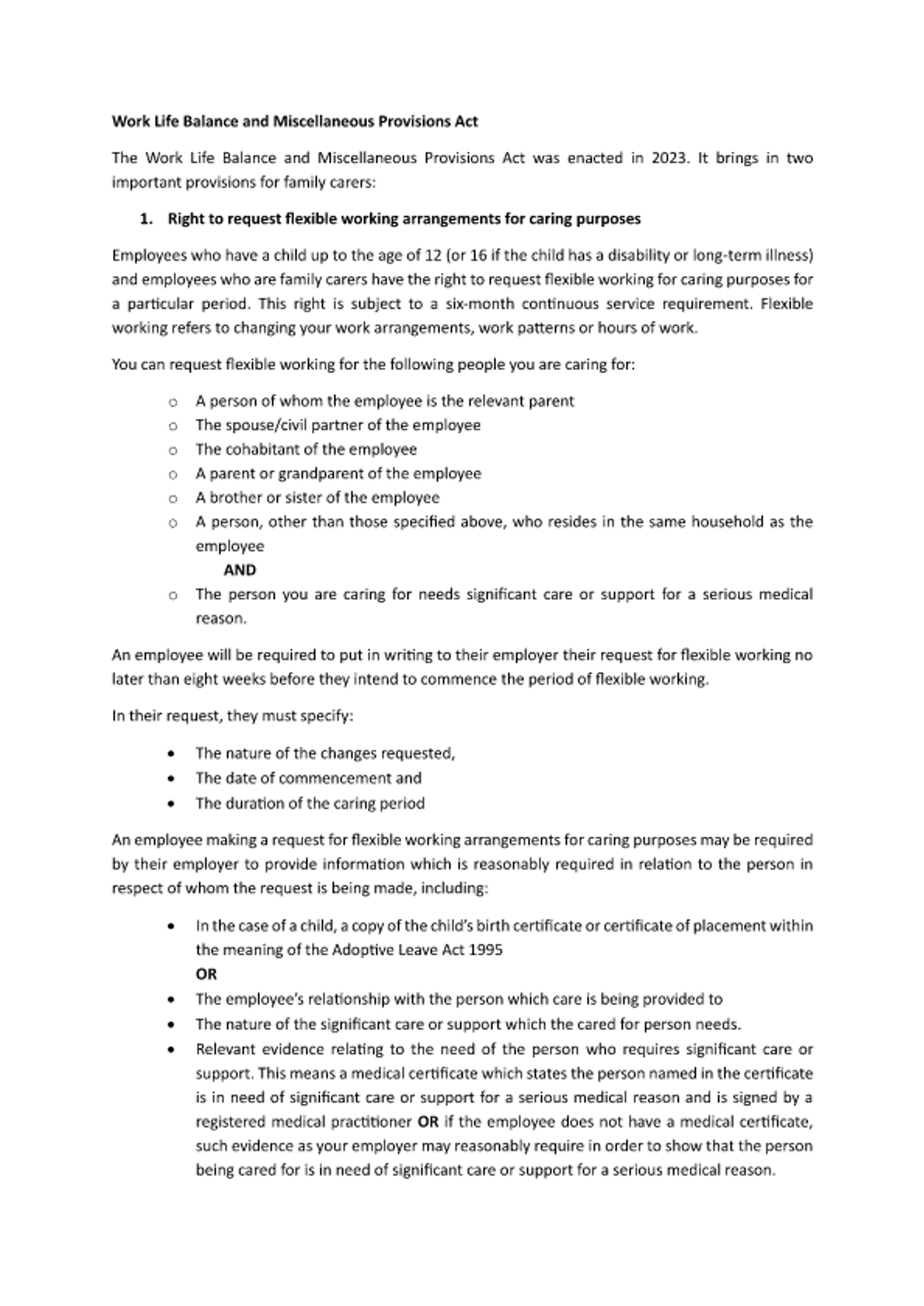 Briefing Paper On The Work Life Balance And Miscellaneous Provisions Act 2023 (2025)