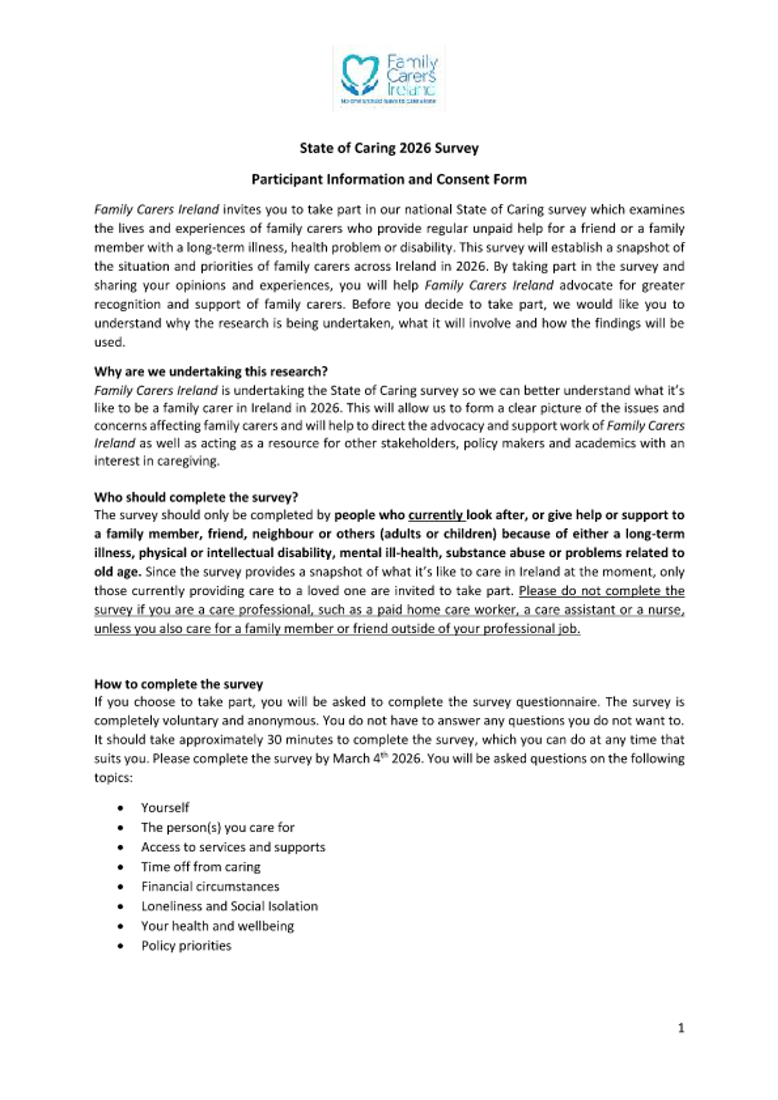 State Of Caring 2026 Survey Participant Information And Consent Form