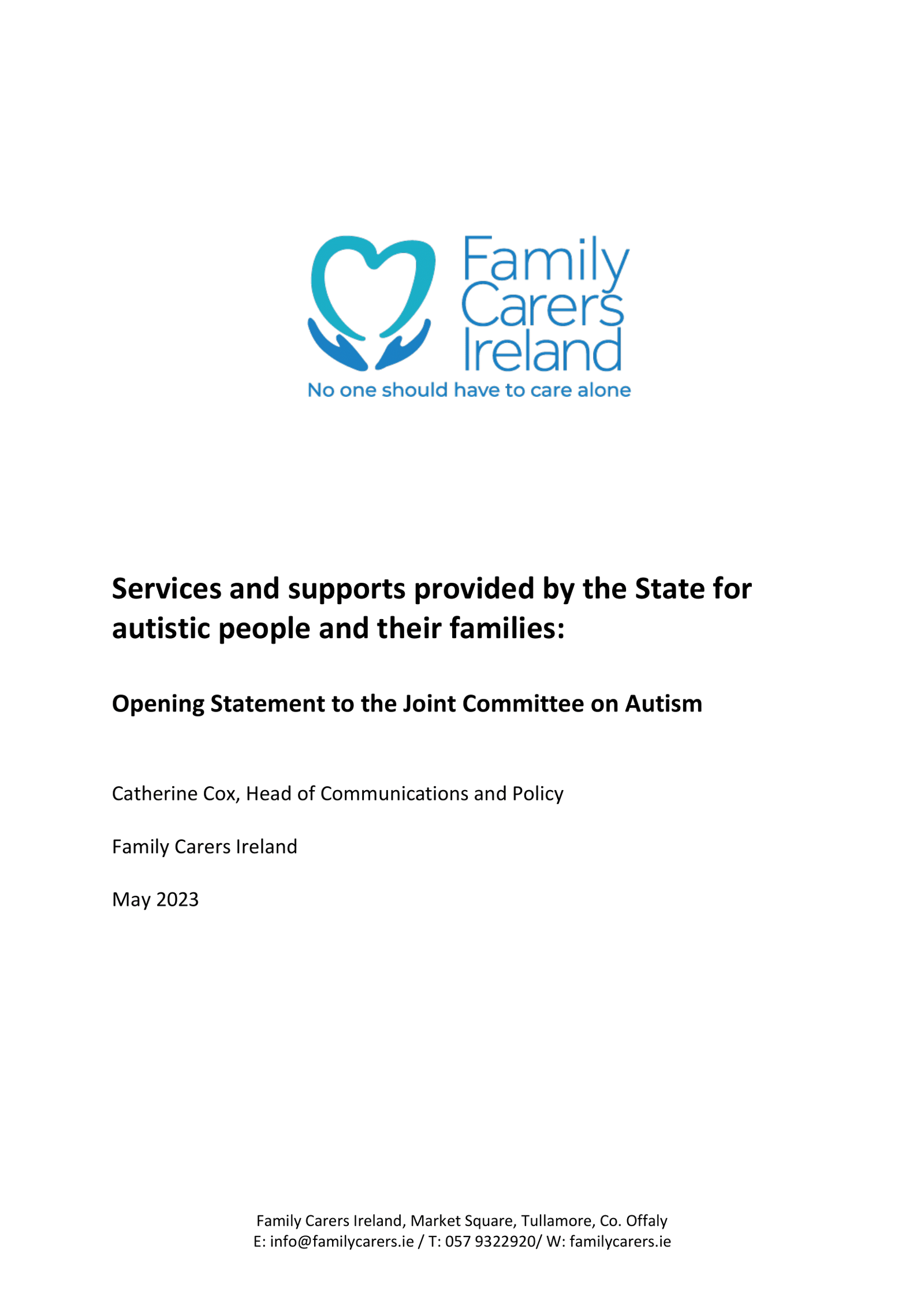 Opening Statement To The Joint Committee On Autism (2023)