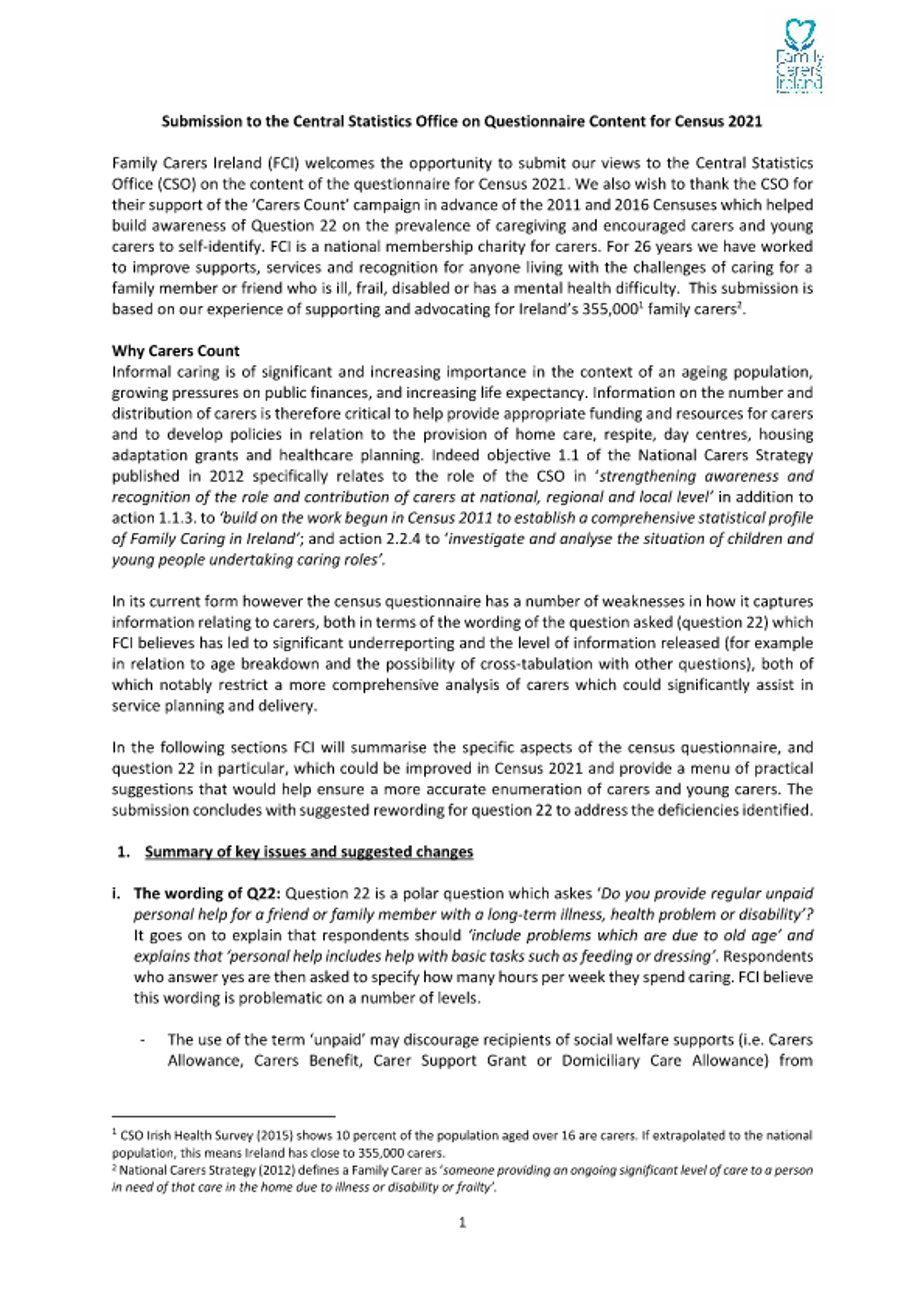 Submission To The CSO On Census 2021 (2017)