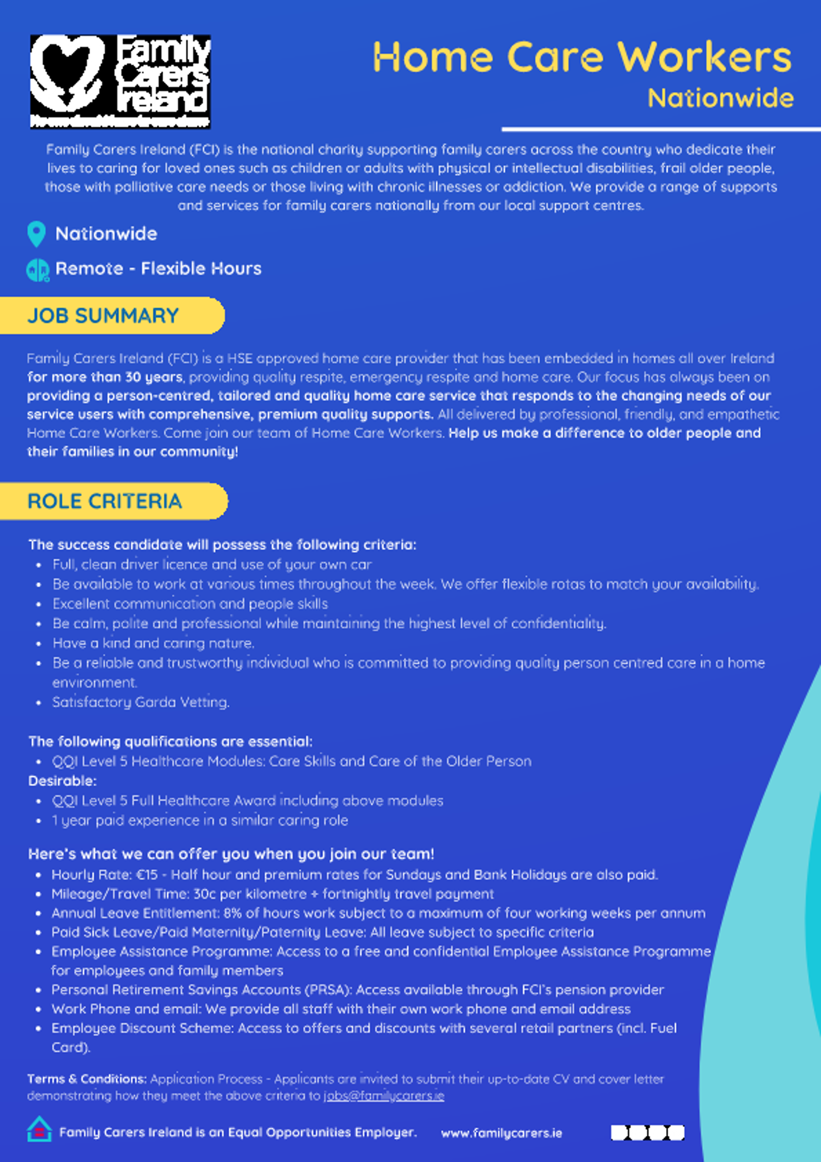 Family Carers Ireland Home Care Workers Job Advertisement