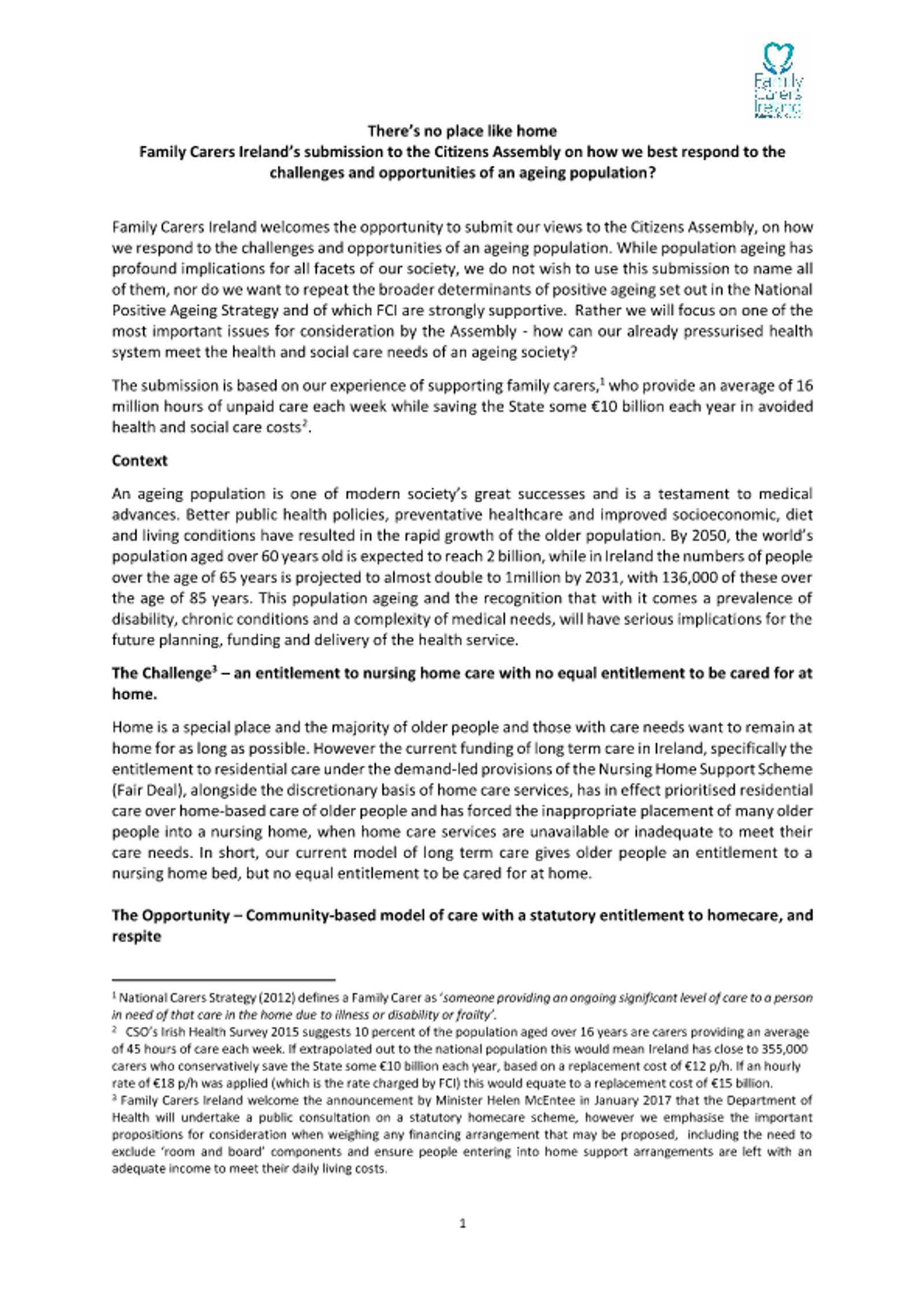 Submission To The Citizens Assembly On How We Best Respond To The Challenges And Opportunities Of An Ageing Population (2017)
