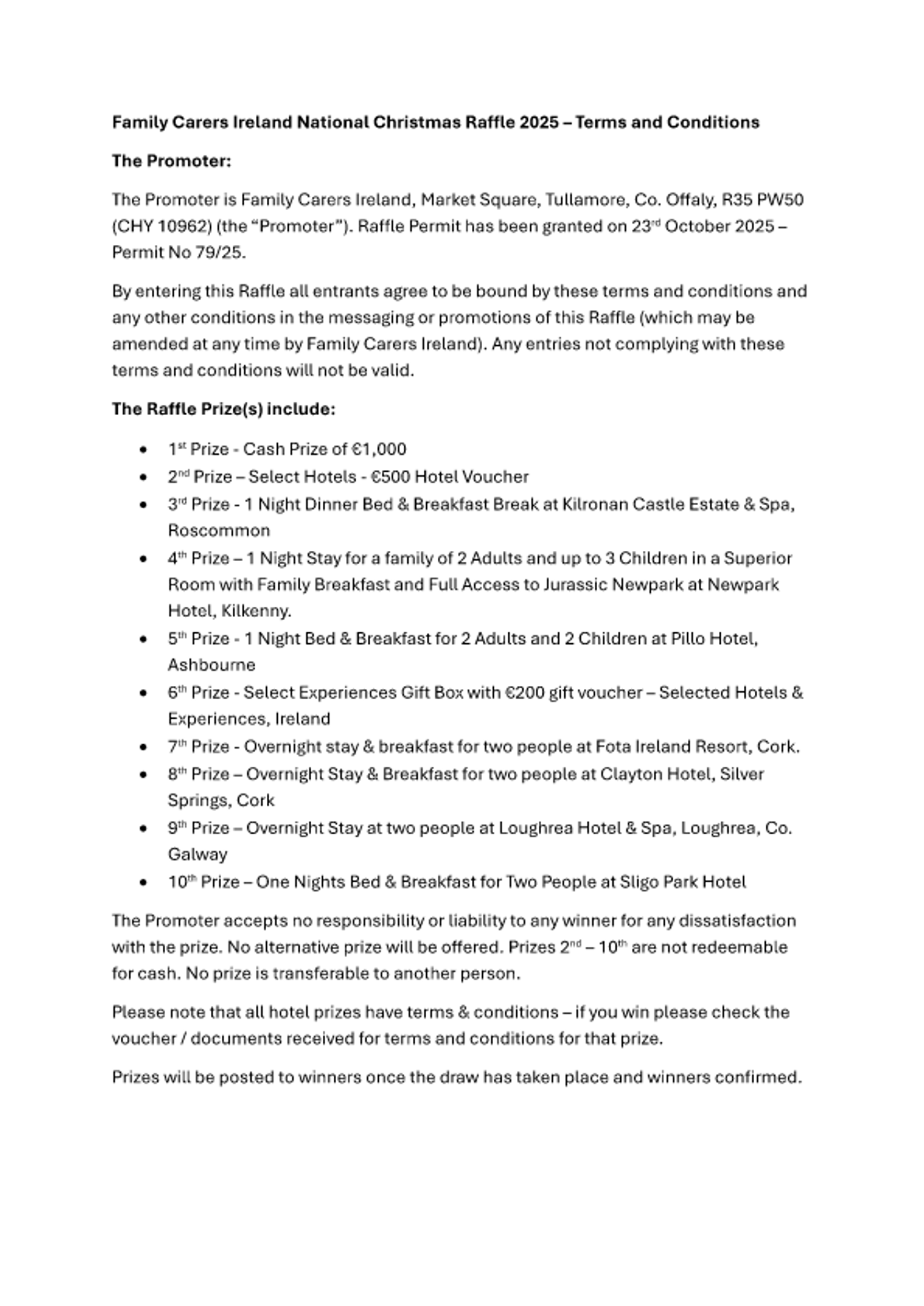 National Christmas Raffle 2025 T&Cs