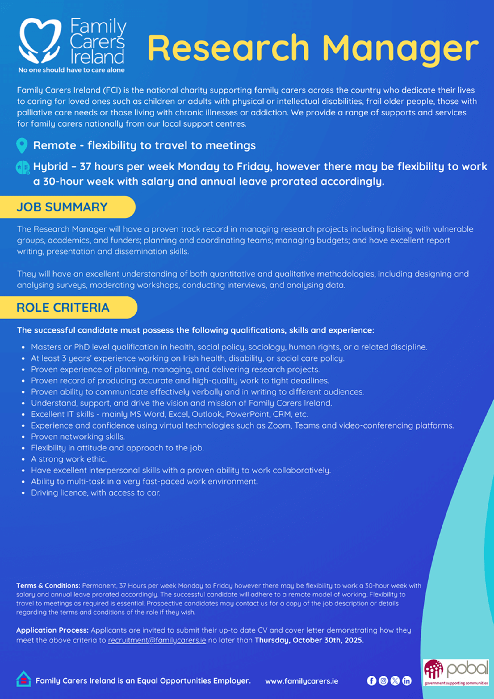 Research Manager - Remote (flexibility to travel to meetings)