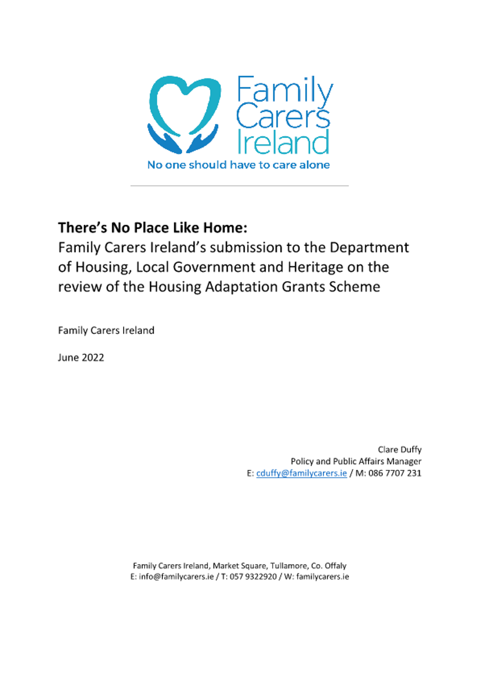 Submission To The Department Of Housing, Local Government And Heritage On The Review Of The Housing Adaptation Grants Scheme (2022)