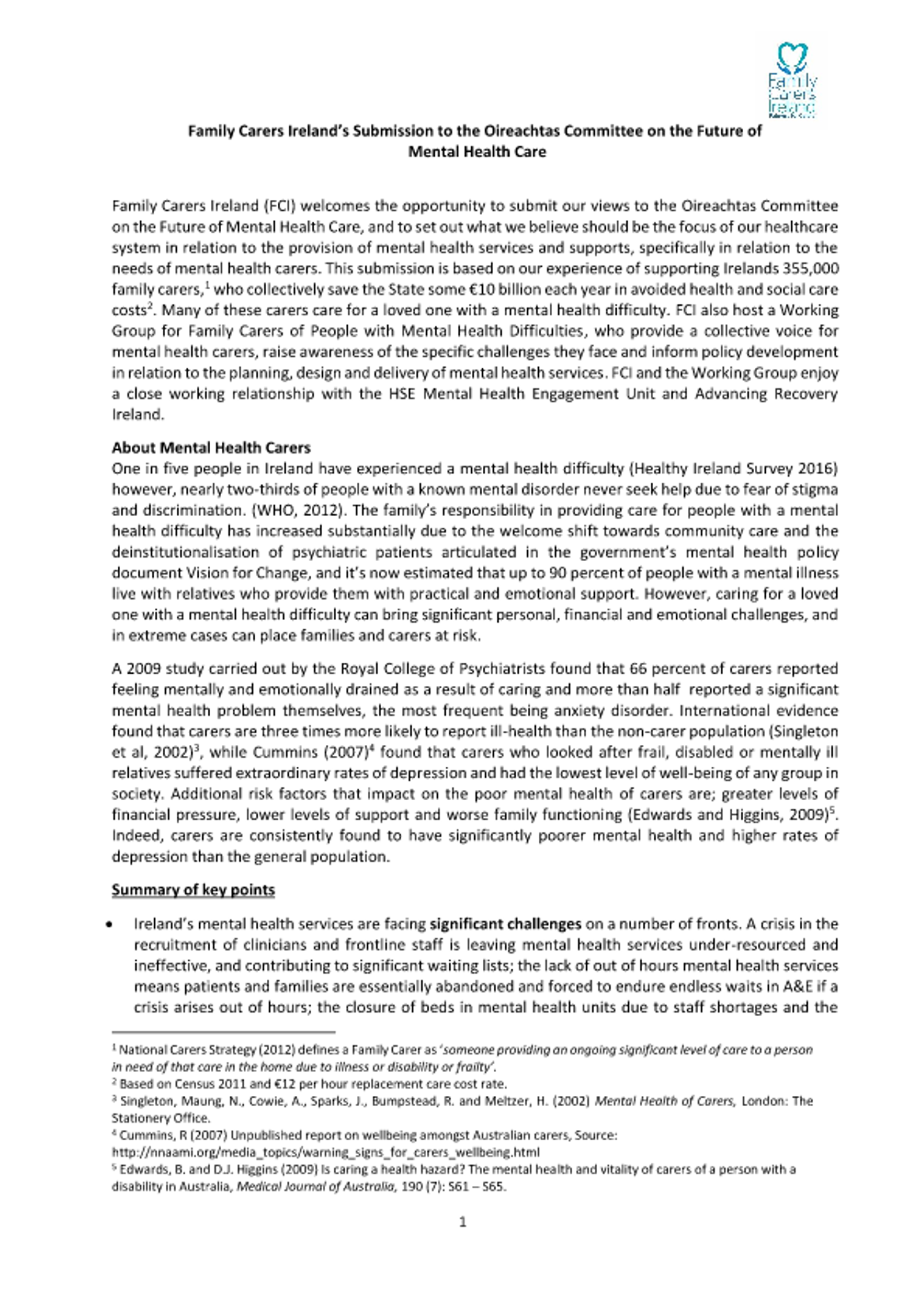 Submission To The Oireachtas Committee On The Future Of Mental Health Care (2018)