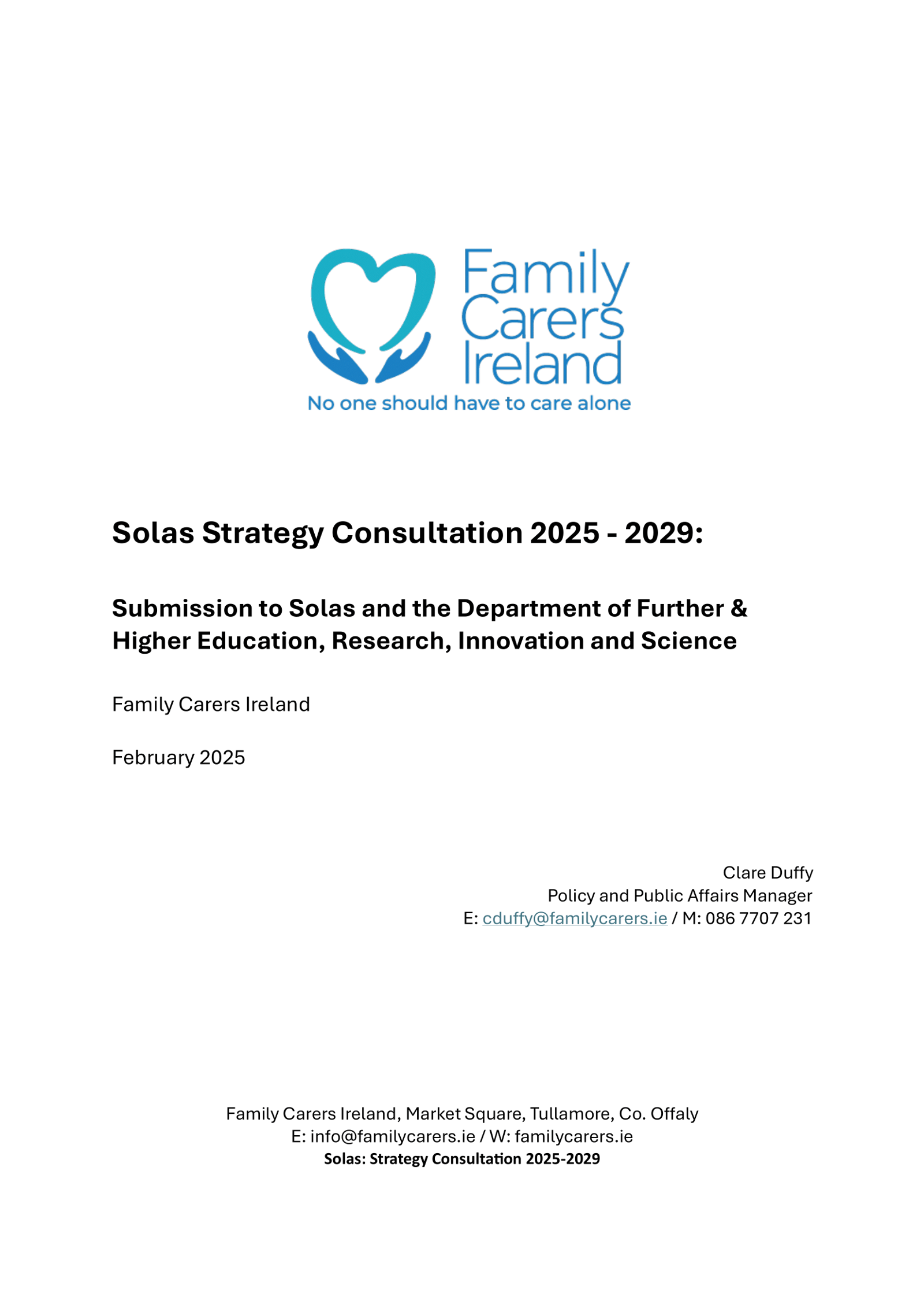 Solas Strategy Consultation 2025 to 2029: Submission To Solas And The Department Of Further & Higher Education, Research, Innovation And Science (2025)