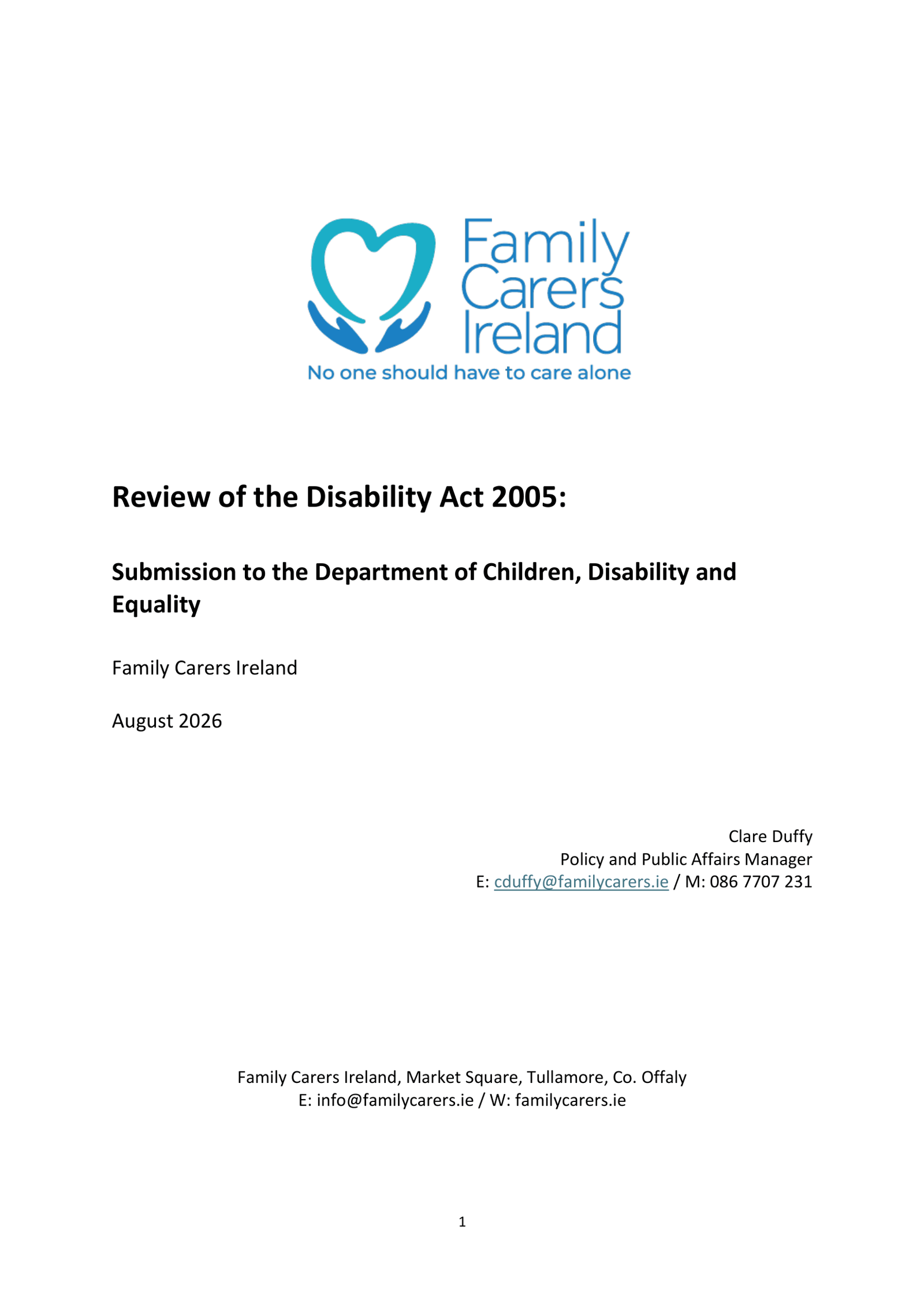 Submission To The Department of Children, Disability And Equality On The Review Of The Disability Act 2005 (2026)
