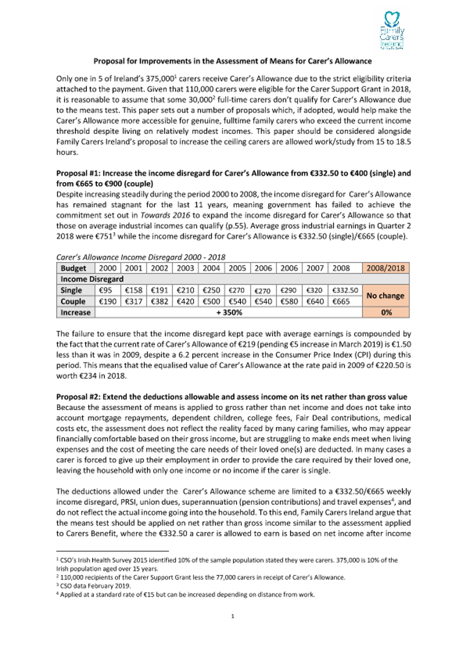 Proposal To Reform The Means Test For Carer’s Allowance (2019)